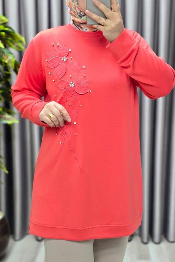Kadın Giyim Büyük Beden Modal Çiçek Aplik Tunik  - Image 1