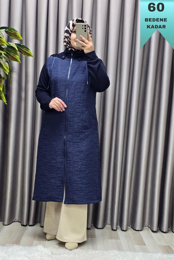 Kadın Giyim Büyük Beden Kapşonlu Polarlı Kapitone Kap  - Image 1