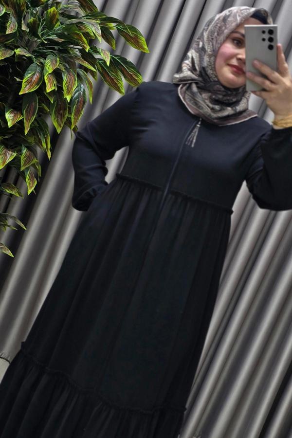 Kadın Tesettür Giyim Büyük Beden İki Katlı Ferace  - Image 1