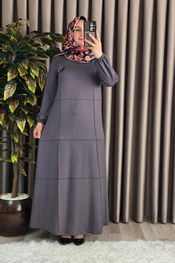Kadın Tesettür Büyük Beden Giyim Nervür Elbise  - Image 1
