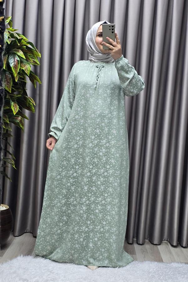 Kadın Tesettür Giyim Büyük Beden Tansel Keten Nida 2 Elbise - Image 1