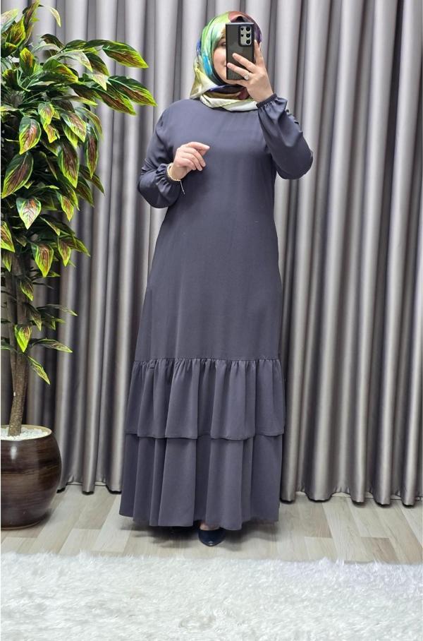 Kadın Tesettür Giyim Büyük Beden İki Katlı Krep Elbise  - Image 1