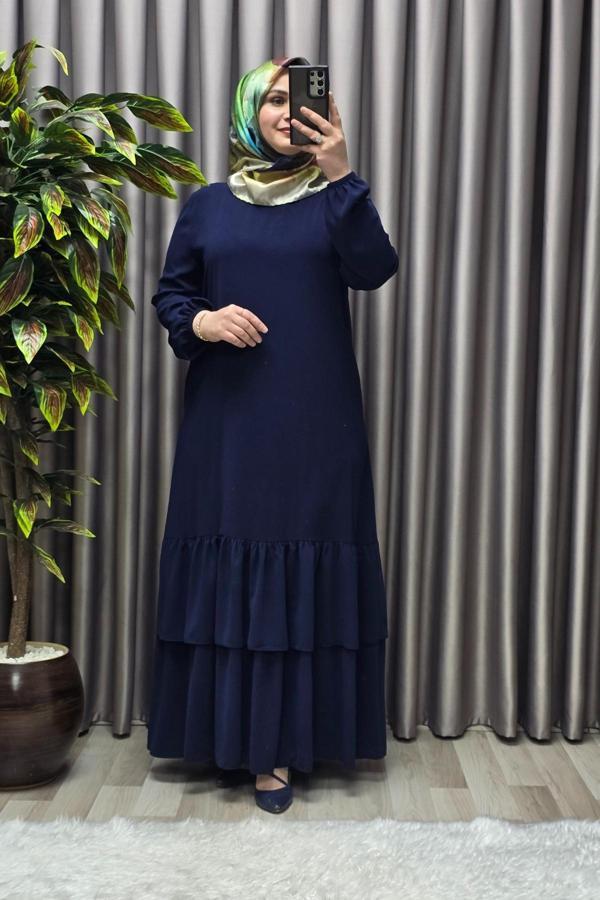 Kadın Tesettür Giyim Büyük Beden İki Katlı Krep Elbise  - Image 1