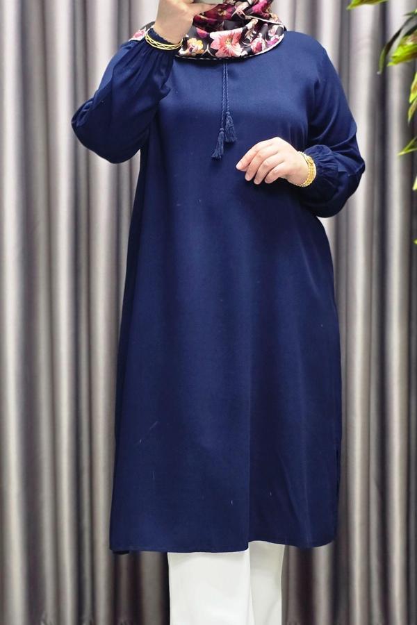 Kadın Tesettür Giyim Büyük Beden Tek Renk İpli Tunik  - Image 1