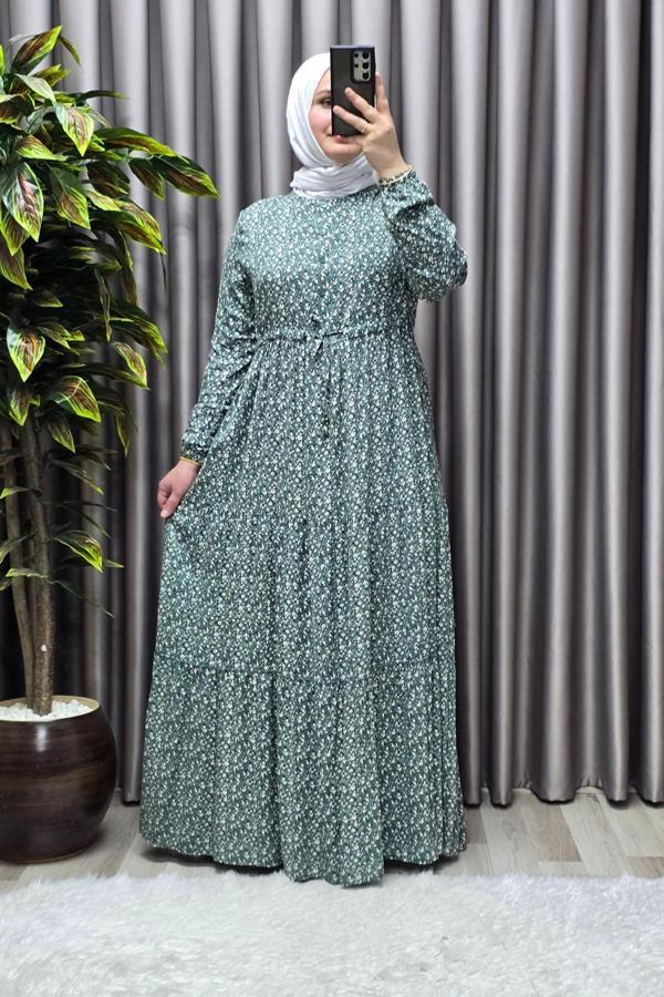 Kadın Tesettür Giyim Yazlık Viscon Üç Katlı Papatya Elbise  - Image 1