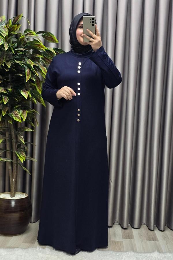 Kadın Giyim Büyük Beden Rivetli Boydan Elbise  - Image 1