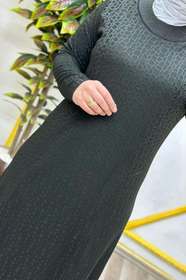 Kadın Tesettür Giyim Büyük Beden Jakarlı Elbise  - Image 1