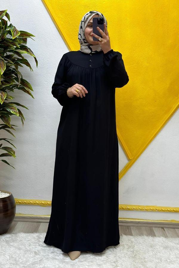 Kadın Tesettür Giyim Büyük Beden Tek Renk Tam Robalı Elbise  - Image 1