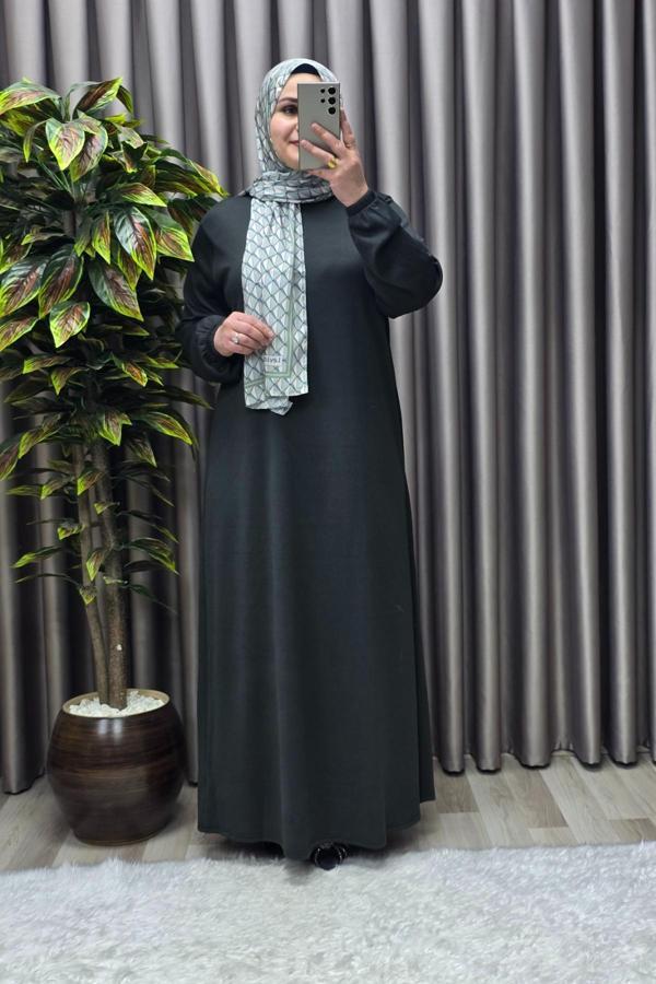 Kadın Büyük Beden Hakim Yaka Fitilli Nevra Elbise  - Image 1