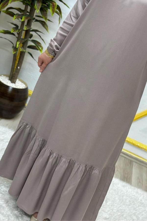 Kadın Tesettür Giyim Büyük Beden Düz Fırfırlı Elbise  - Image 1