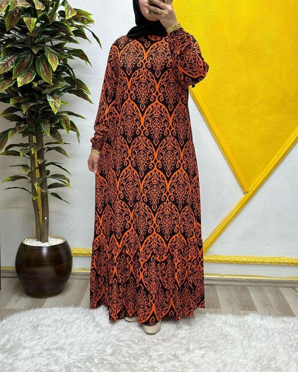 Kadın Tesettür Giyim Büyük Beden Osmanlı Desen Elbise  - Image 1