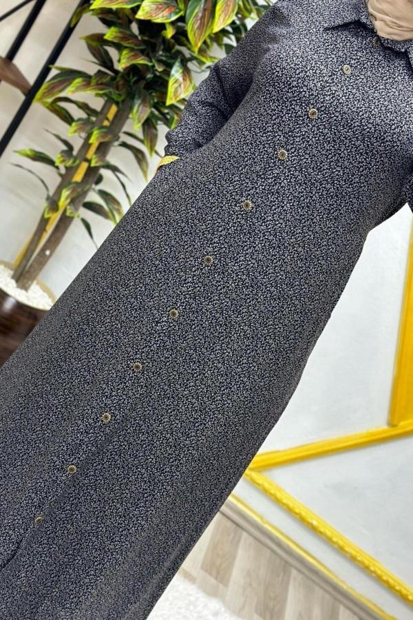 Kadın Tesettür Büyük Beden Giyim Çıtır Desen Gömlek Elbise  - Image 1