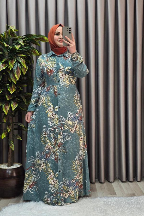 Kadın Tesettür Büyük Beden Giyim Palmiye Gömlek Elbise  - Image 1