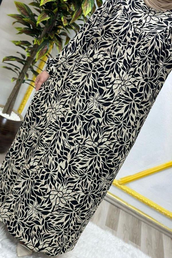 Kadın Tesettür Giyim Büyük Beden Yaprak Desenli Tam Robalı Elbise  - Image 1