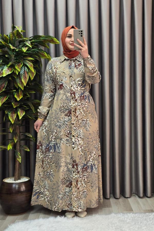 Kadın Tesettür Büyük Beden Giyim Palmiye Gömlek Elbise  - Image 1