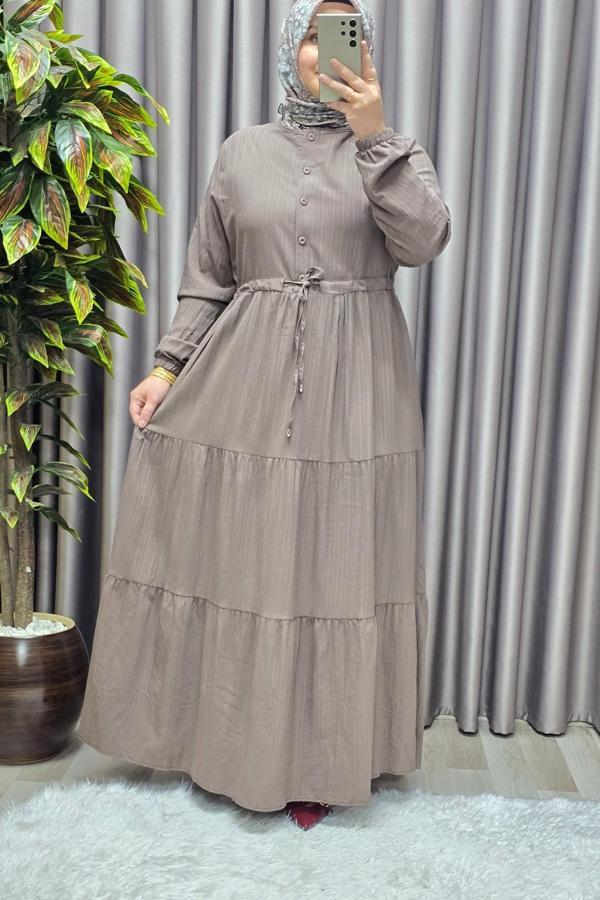 Kadın Tesettür Giyim Büyük Beden Gofre Elbise  - Image 1