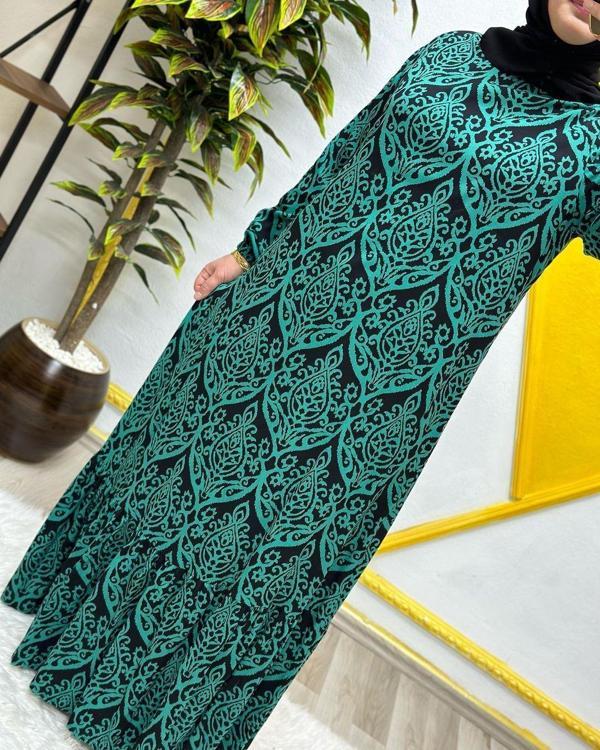 Kadın Tesettür Giyim Büyük Beden Osmanlı Desen Elbise  - Image 1