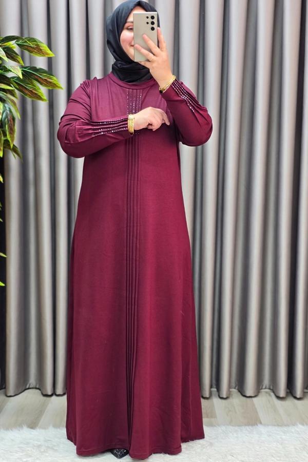 Kadın Giyim Büyük Beden Kolu Nevrür Taşlı Çimalı Elbise  - Image 1