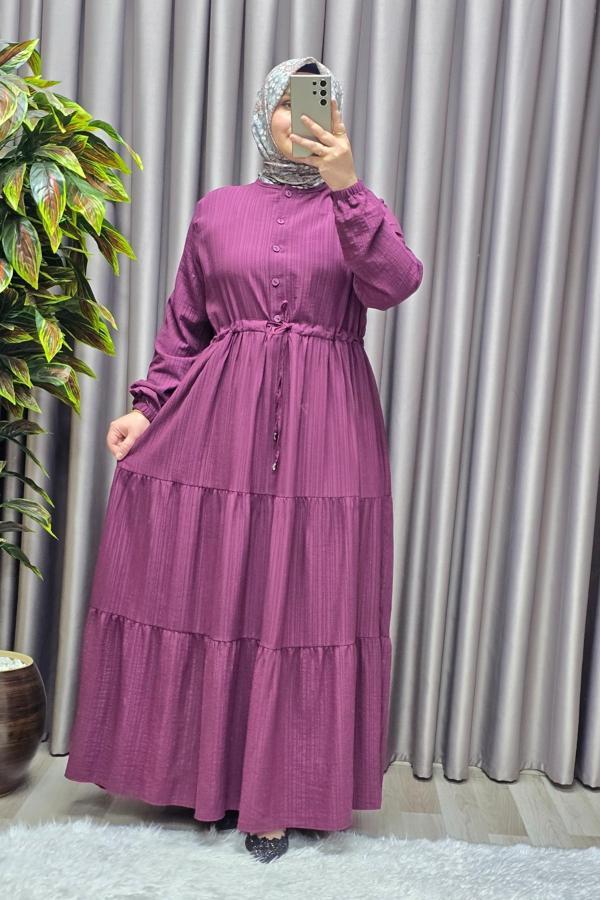 Kadın Tesettür Giyim Büyük Beden Gofre Elbise  - Image 1