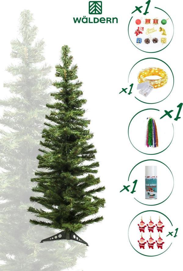 Waldern 120 Cm Yılbaşı Çam Ağaç Seti 5 Metre Peri Ledli Ve Yılbaşı Süsleri Paketi Kar Spreyi - Image 1