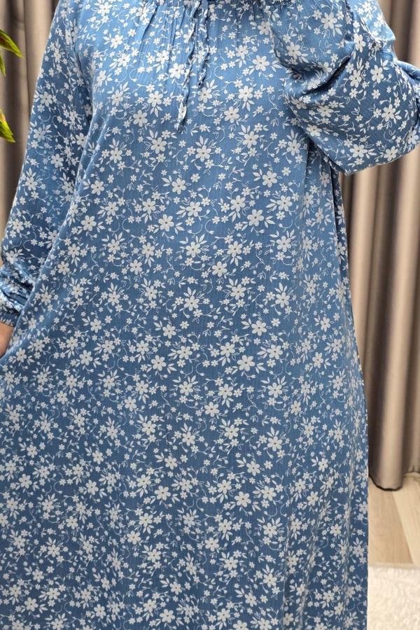 Kadın Tesettür Giyim Büyük Beden Tansel Keten Nida 2 Elbise - Image 1