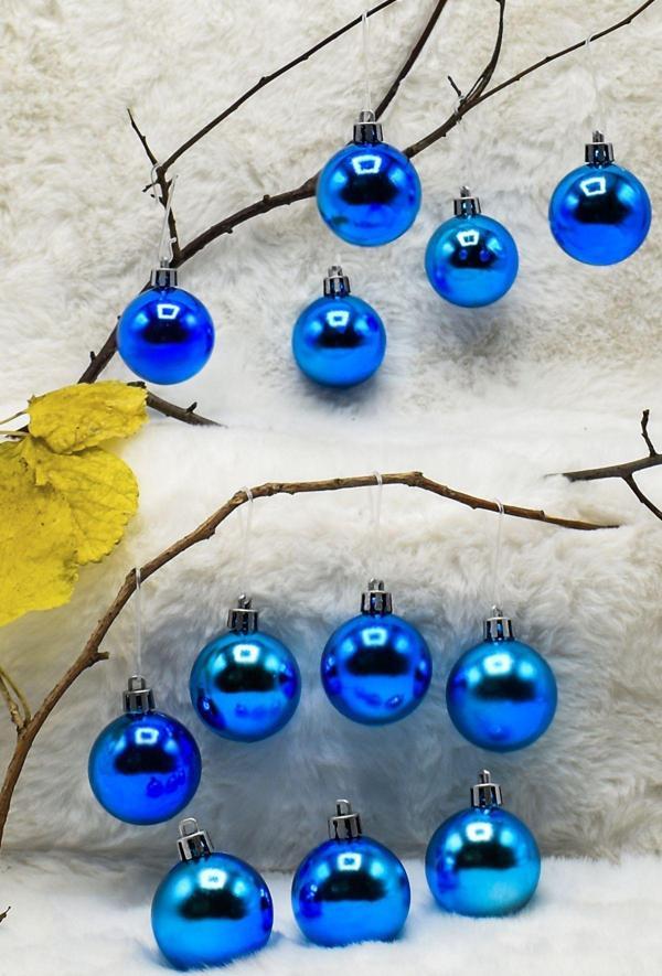4 cm 12li Mavi Cici Top (6 Parlak-6 Metalize) Yılbaşı Ağacı Süs - Image 1