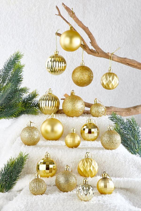 20li Karışık Desenli Yılbaşı Süsü Gold Cici Top - Image 1