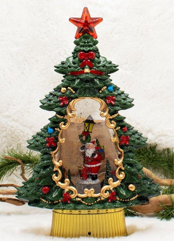 Luxury Dekoratif Çam Ağacı Kar Küresi Noel Baba Yılbaşı Süsü 37cm - Image 1