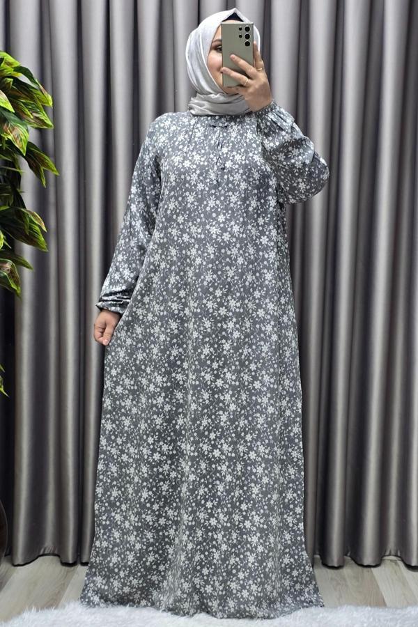 Kadın Tesettür Giyim Büyük Beden Tansel Keten Nida 2 Elbise - Image 1