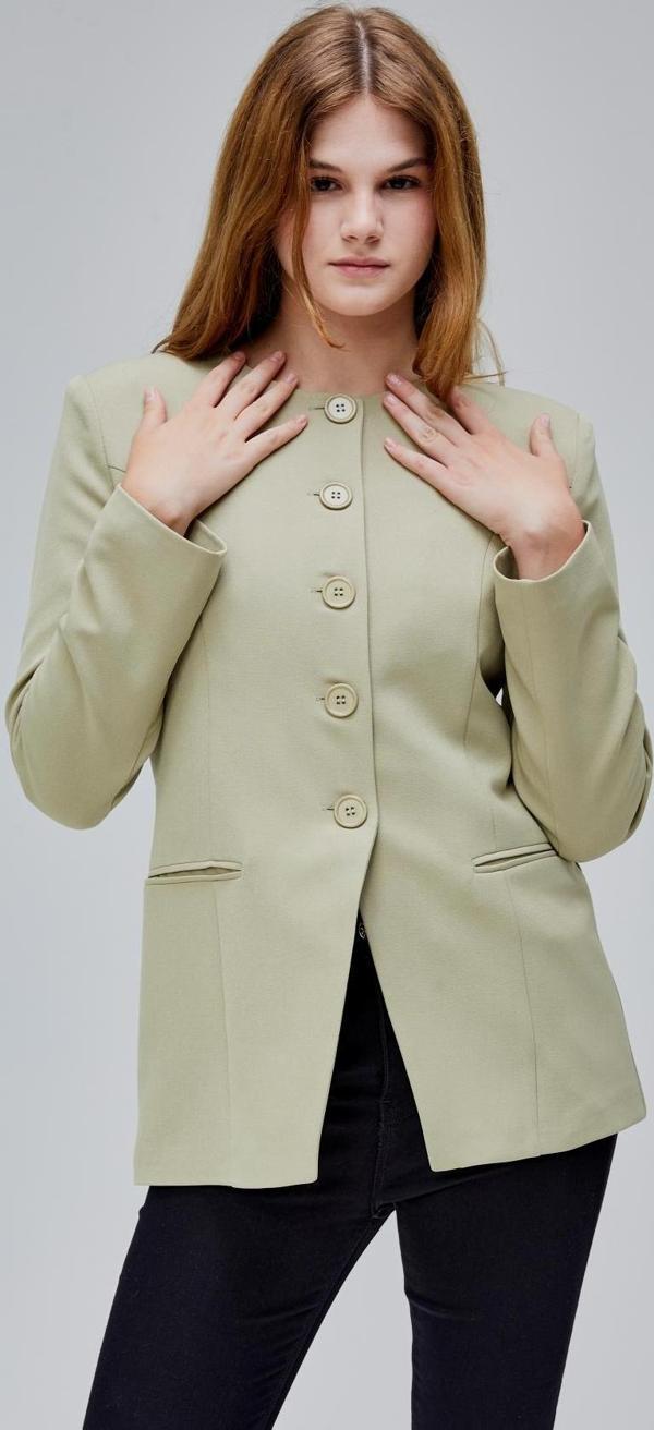 Açık Haki Bisiklet Yaka Regular Dokuma Ceket - Image 1