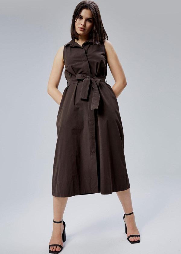 Kahverengi Regular Fit Kuşak Kemerli Elbise - Image 1