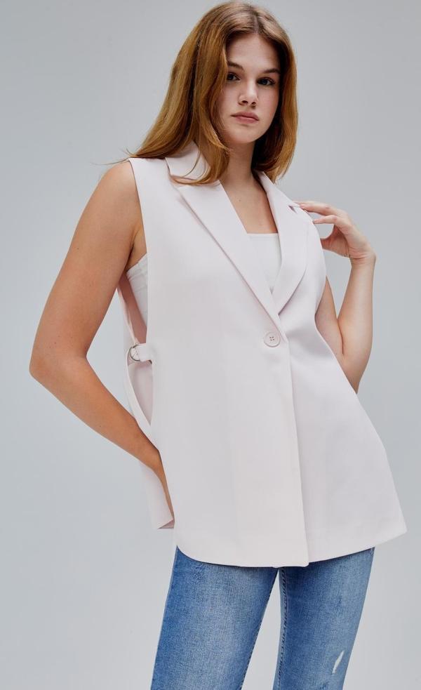 Kadın Açık Pembe Regular Astarlı Dokuma Yelek - Image 1