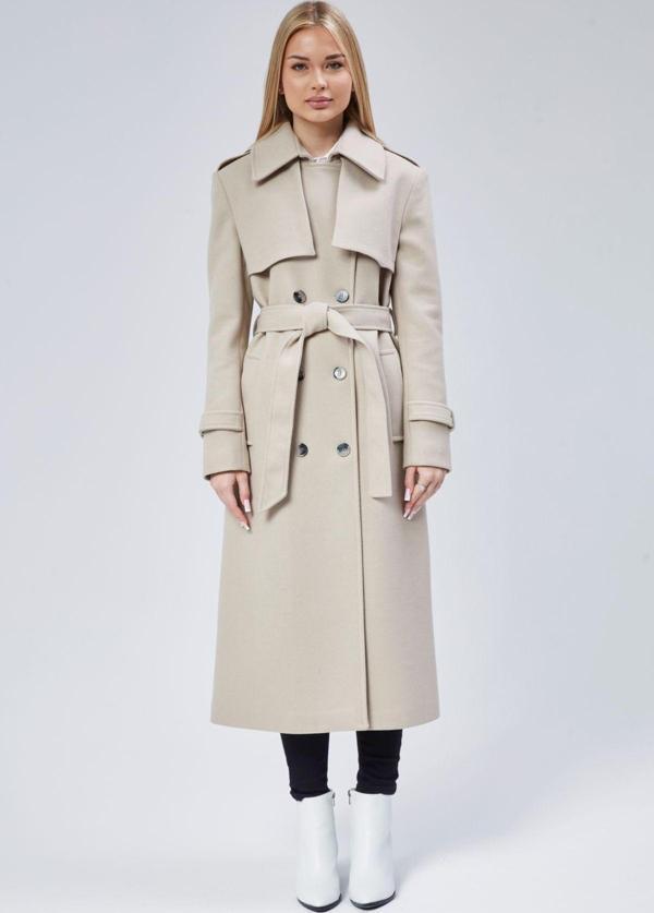 Kadın Regular Rüzgarlık Detaylı Kaşe Kaban - Image 1