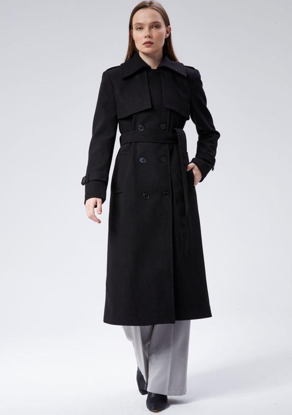 Kadın Regular Rüzgarlık Detaylı Kaşe Kaban - Image 1