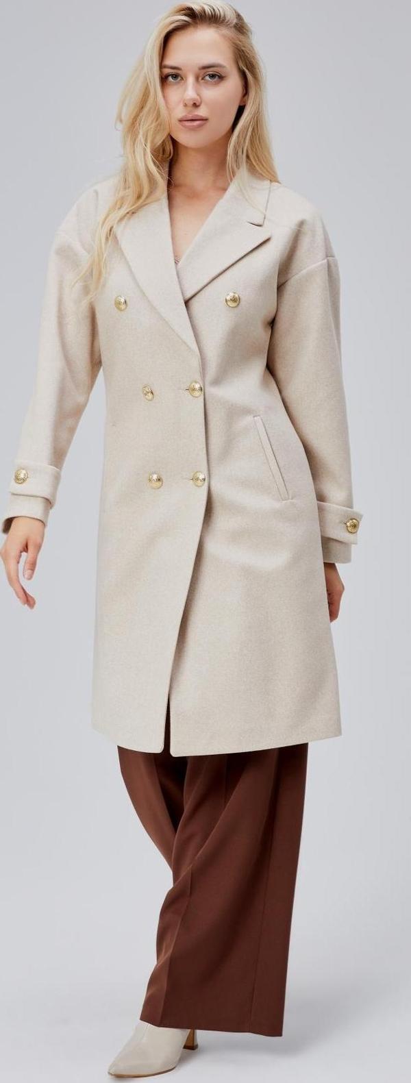 Kadın Kruvaze Yaka Düğme Detaylı Kaban - Image 1