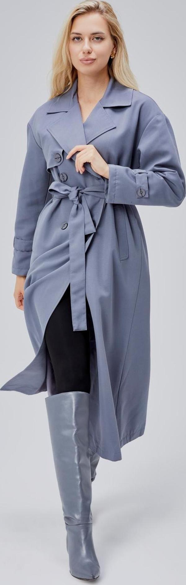 Gri Oversize Rüzgarlık Detaylı Trençkot - Image 1