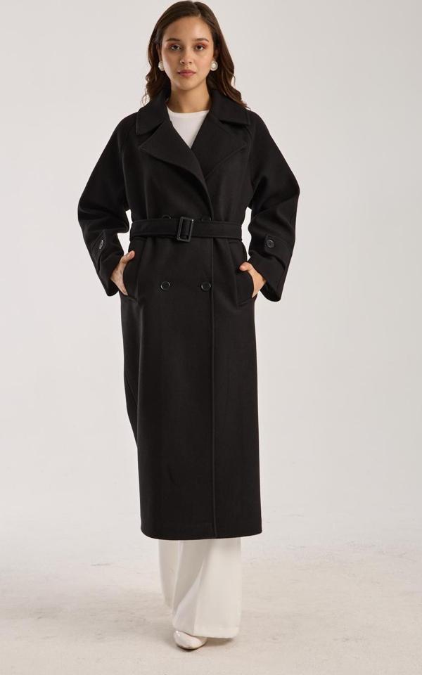 Kadın Regular Kemerli Kaşe Kaban - Image 1