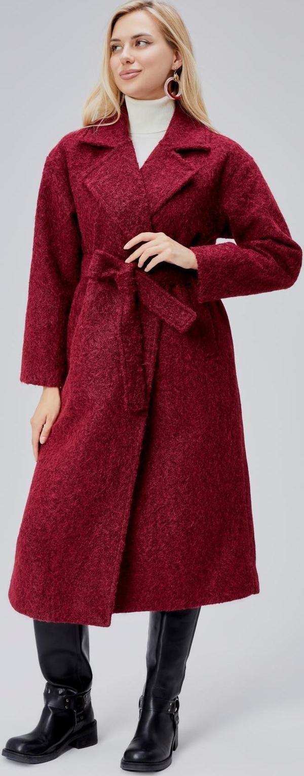 Bordo Buklet Kaşe Oversize Kaban - Image 1