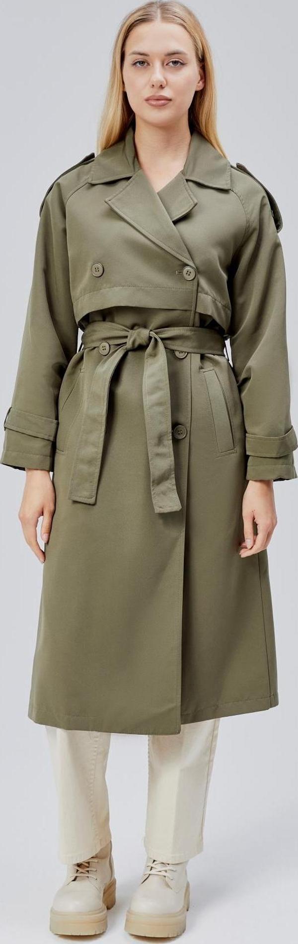 Koyu Haki Kruvaze Kapama Rüzgarlık Detaylı Trençkot 44956 - Image 1
