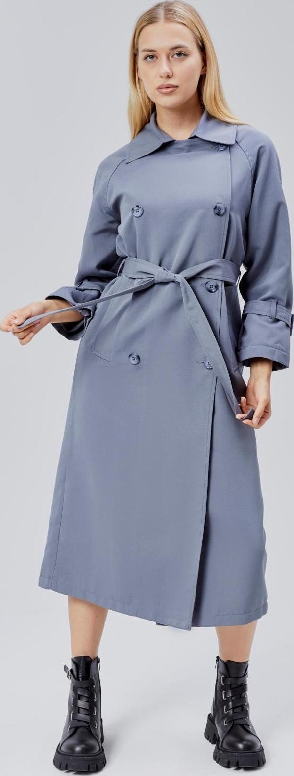 Gri Oversize Kuşaklı Trençkot - Image 1