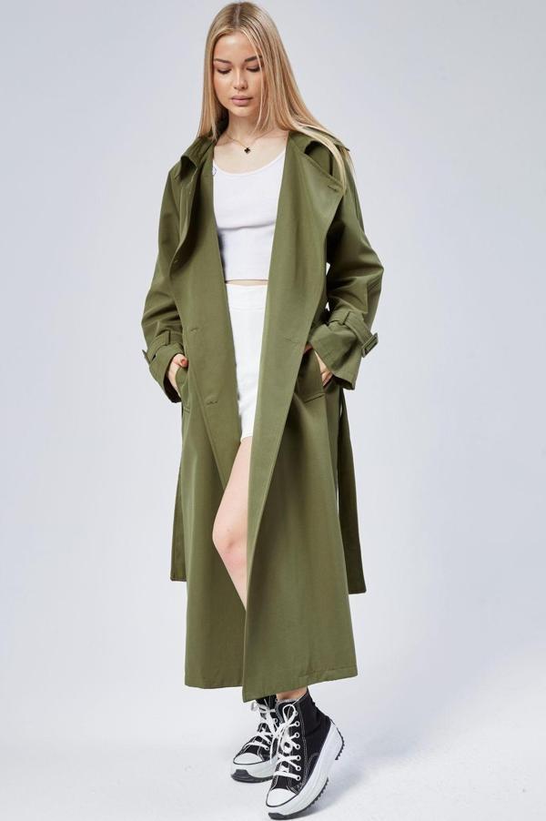 Kadın Oversize Kuşaklı Trençkot - Image 1