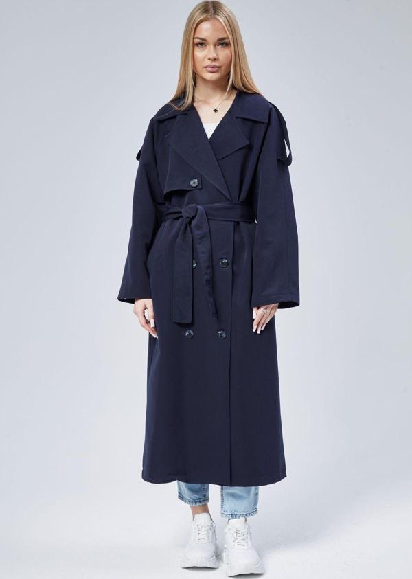 Kadın Oversize Astarlı Uzun Trençkot - Image 1