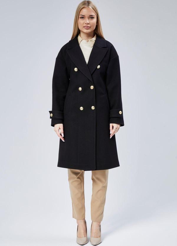 Kadın Kruvaze Yaka Düğme Detaylı Kaban - Image 1