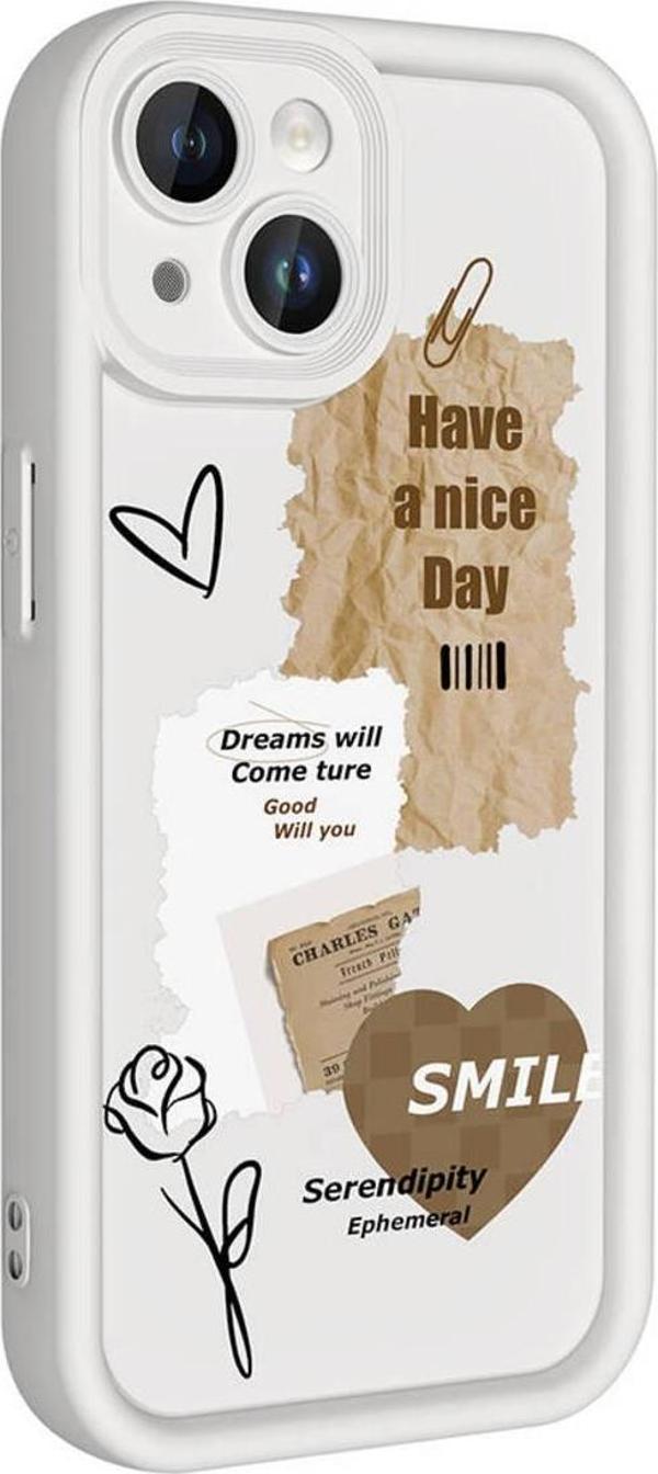 Vipfoni İphone 15 Kılıf Kamera Korumalı Baskılı Arka Yüzey Omsy Klas Kapak - Beyaz - Image 1