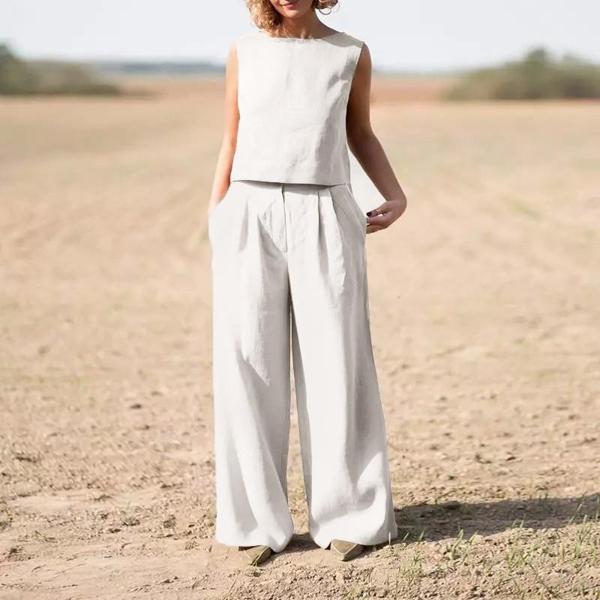 Keten Günlük Rahat  Kolsuz  Alt Üst Kadın Takım - Image 1