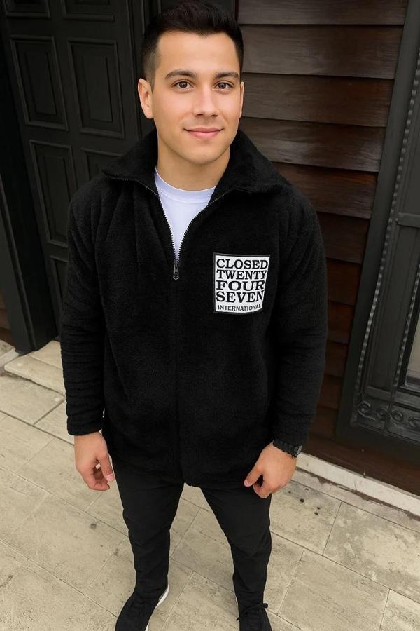 Erkek Polar Fermuarlı Sweatshirt – Kapüşonsuz, Cepli, Yumuşak Dokulu, Oversize Rahat Kalıp, Kışlık S - Image 1