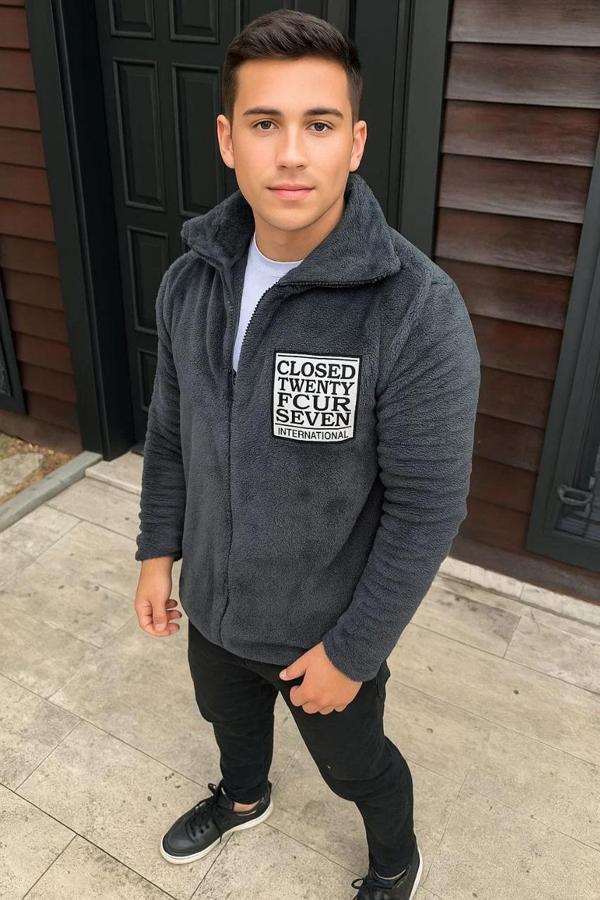 Erkek Polar Fermuarlı Sweatshirt – Kapüşonsuz, Cepli, Yumuşak Dokulu, Oversize Rahat Kalıp, Kışlık S - Image 1