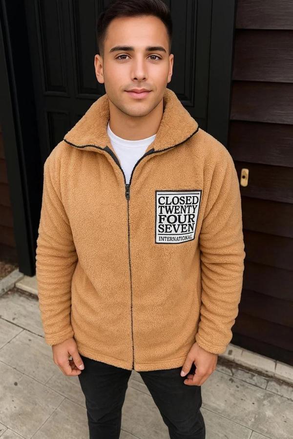 Erkek Polar Fermuarlı Sweatshirt – Kapüşonsuz, Cepli, Yumuşak Dokulu, Oversize Rahat Kalıp, Kışlık S - Image 1