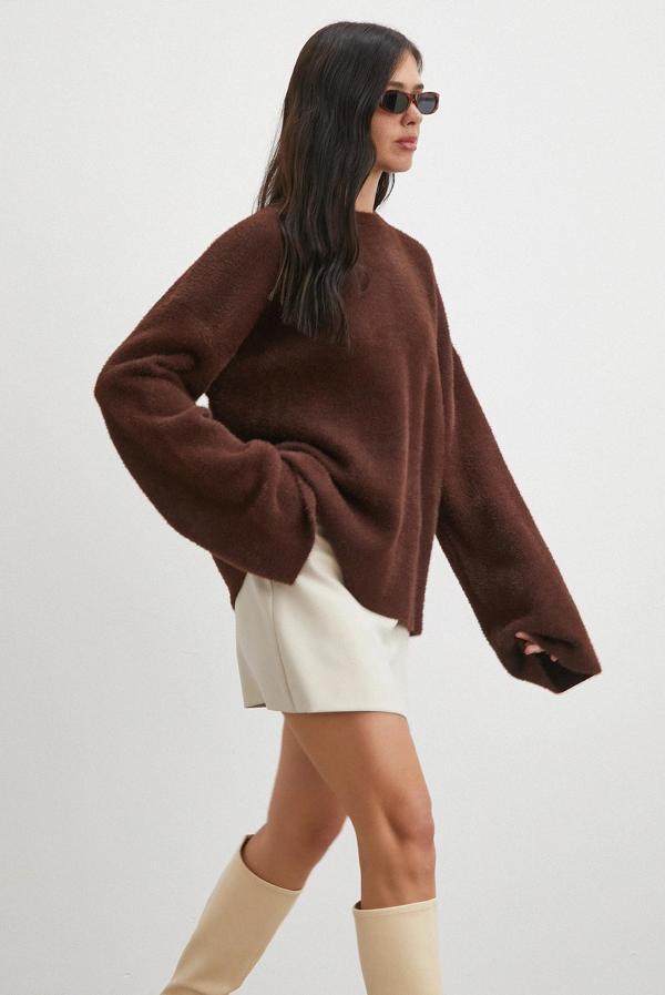 Bisiklet Yaka T Kol Kazak Kahve - Image 1