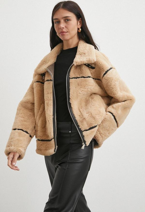 Ters Detay Peluş Lamine Mont Bej - Image 1